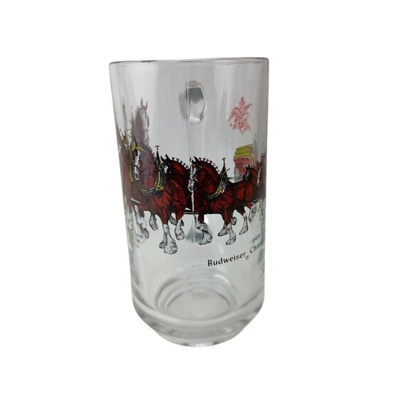 Budweiser Champion Clydesdales Horses Wagon Glass Beer Mug Vintage - Picture 2 of 6